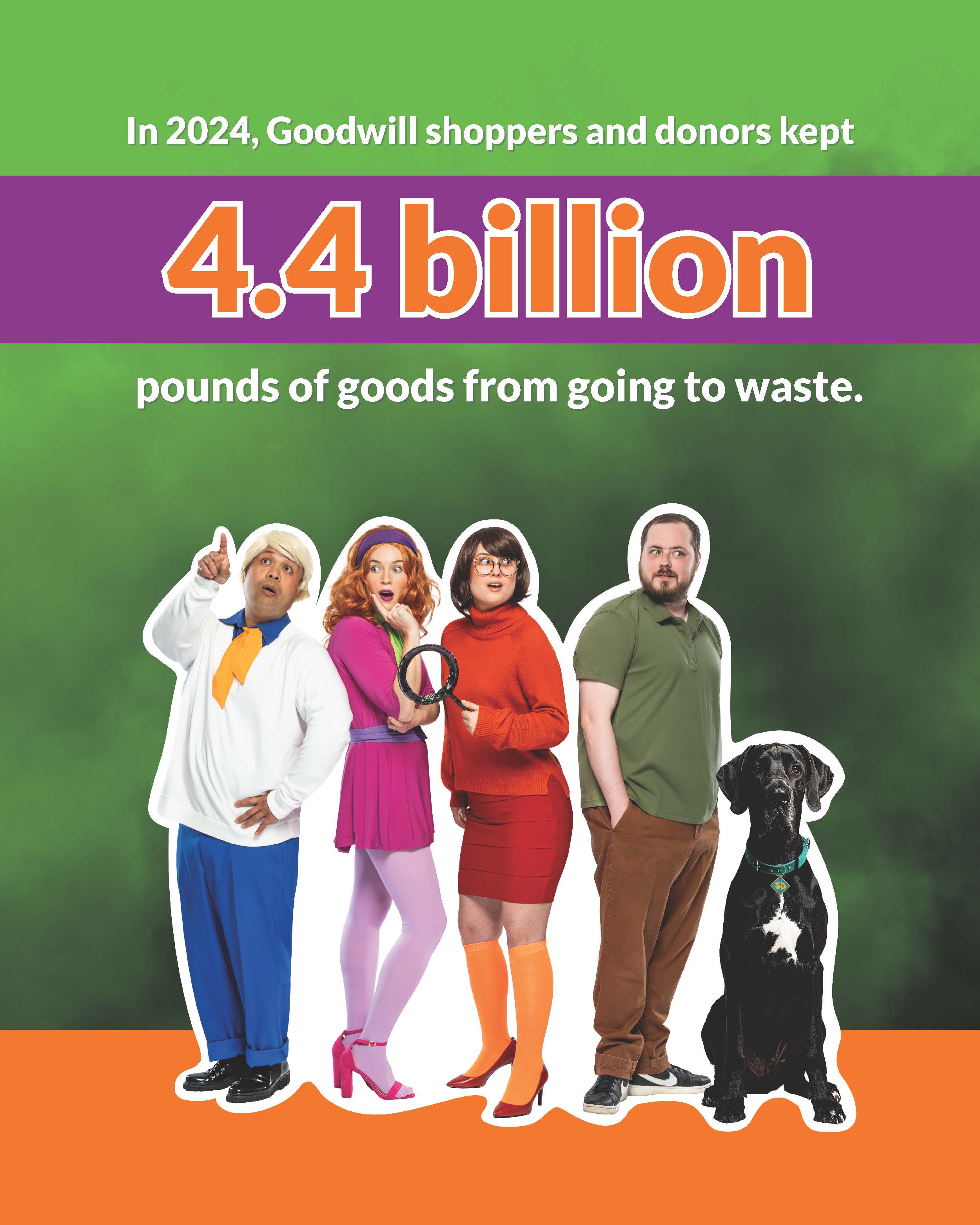In 2024, Goodwill shoppers and donors kept 4.4 billion pounds of goods from going to waste. In 2024, Goodwill shoppers and donors kept 4.4 billion pounds of goods from going to waste.