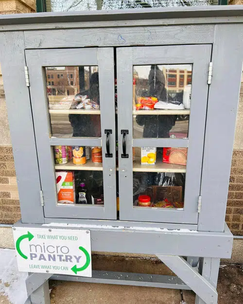 Micro Pantry Micro pantry stocked with non-perishable items.