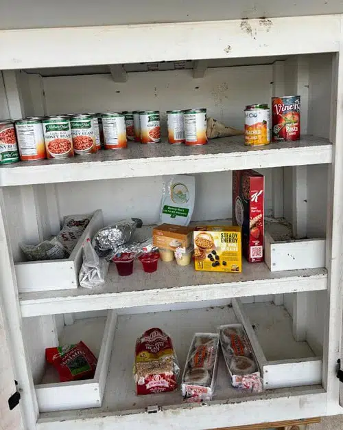 Micro Pantry Micro pantry stocked with non-perishable items.