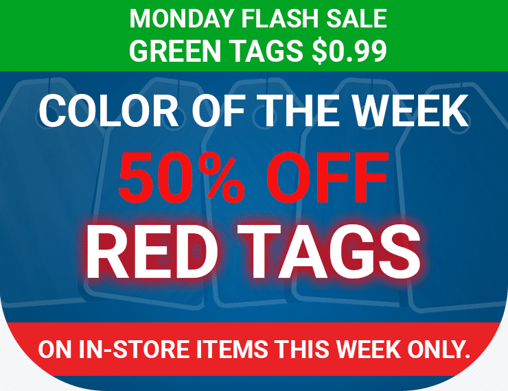 Color of the Week - 50% off Red Tags on in-store items this week only
