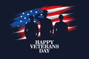 happy veterans day celebration with military officer and soldiers saluting