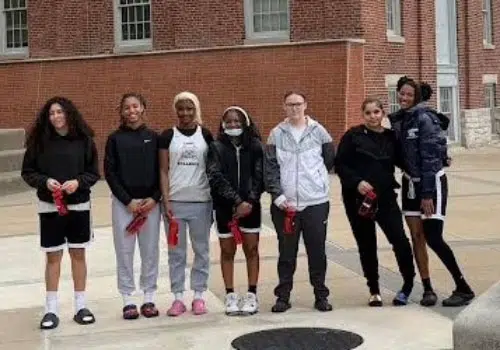 Lady Bulldogs Basketball team of young women visit NCAA Hall of Fame in Indianapolis.